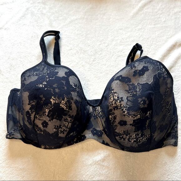 Cacique Other - Cacique Blue Lace Lightly Lined Underwire Bra Women's Size 44DDD